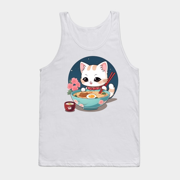 Ramen cat - funny, cute, gift idea, cats, for girls, women, kids, men, boys, christmas, birthday, gift, valentines day, mom, dad, japan, japanese culture, anime, manga, chibi, kawaii, japanese food lover, noodles, ramen, sushi, lover, kitty, cat lady, Tank Top by Fanboy04